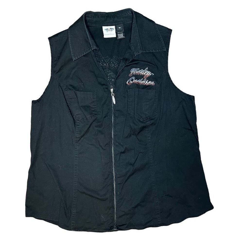 Harley Davidson Sleeveless Zip Up Shirt Top Blouse Size 1X